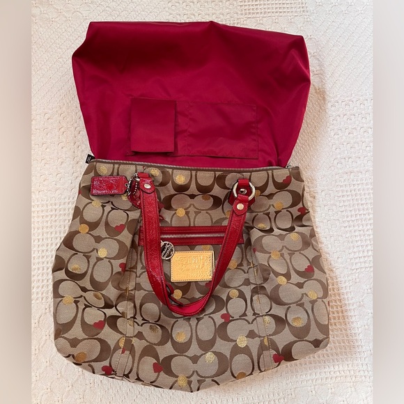 Coach Poppy Glam Shoulder Tote handbag, dustbag, 2 hangtags detachable strap EUC - Picture 3 of 17